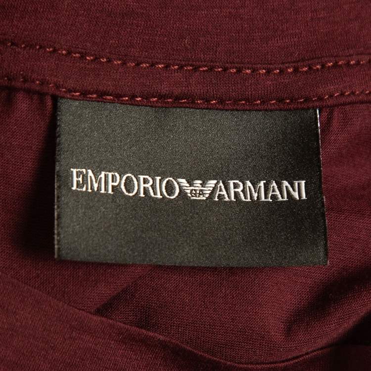 Pre Owned Emporio Armani Burgundy Printed Cotton T-Shirt L