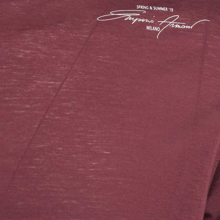 Pre Owned Emporio Armani Burgundy Printed Cotton T-Shirt L