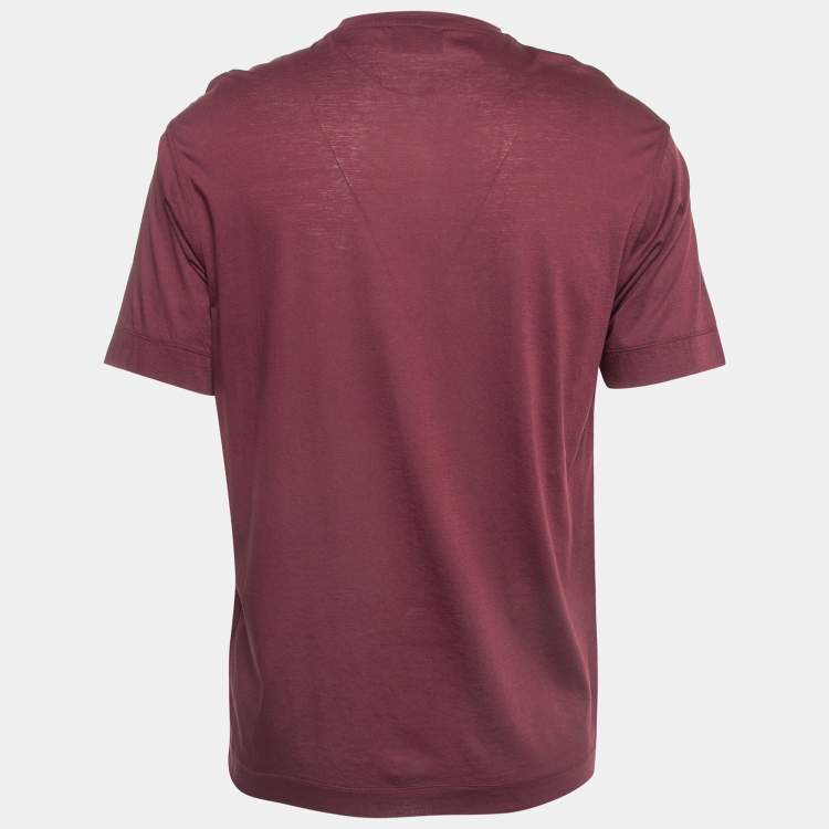 Pre Owned Emporio Armani Burgundy Printed Cotton T-Shirt L