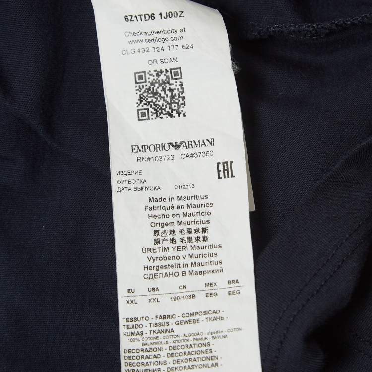 Pre Owned Emporio Armani Navy Blue Embroidered Cotton T-Shirt 2XL