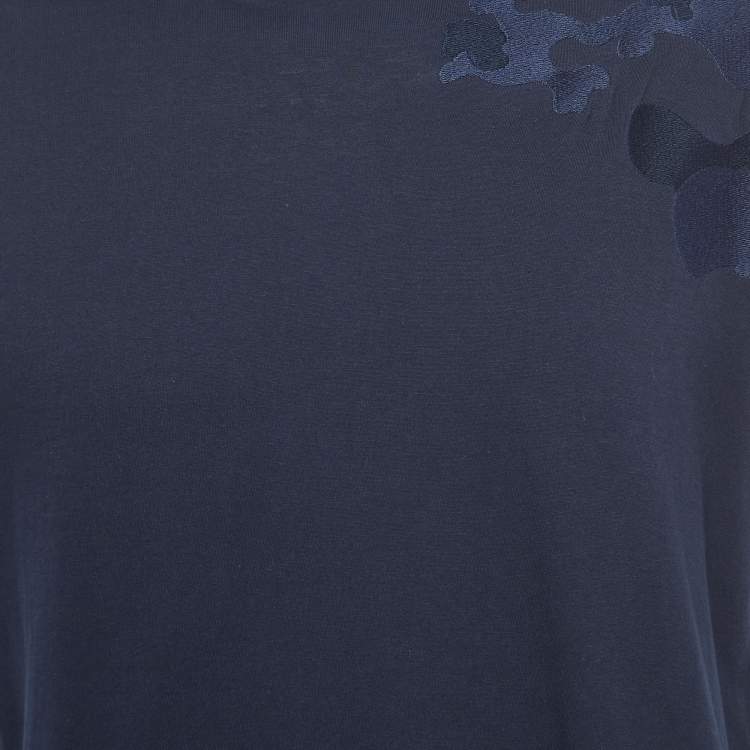 Pre Owned Emporio Armani Navy Blue Embroidered Cotton T-Shirt 2XL