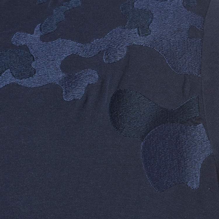 Pre Owned Emporio Armani Navy Blue Embroidered Cotton T-Shirt 2XL