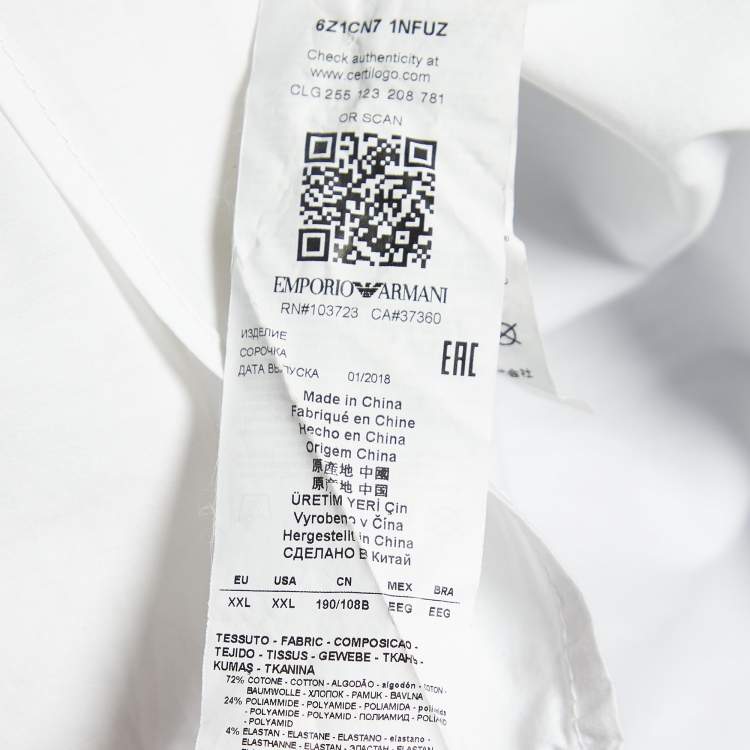 مملوكة مسبقًا Emporio Armani White Logo Embroidered Cotton Slim Fit Shirt XXL