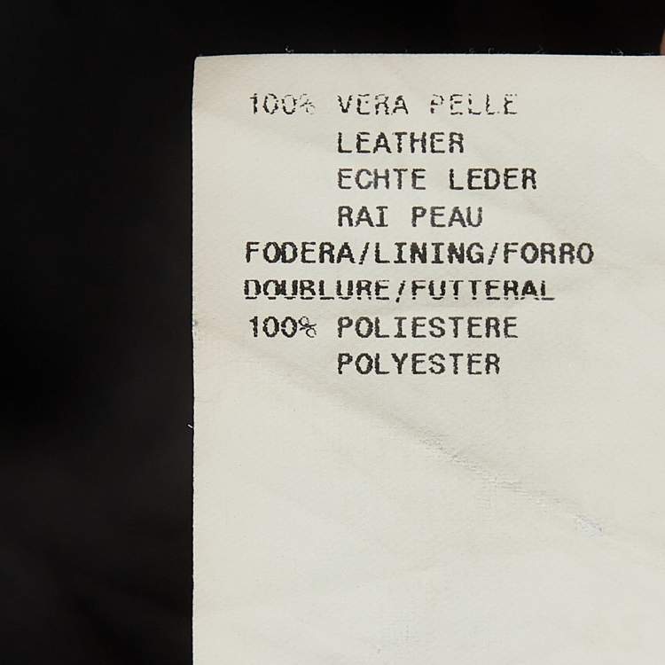 Pre Owned Emporio Armani Black Leather Single Breasted Buttoned Coat XL