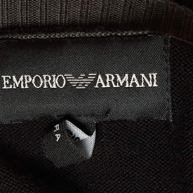 مملوكة مسبقًا Emporio Armani Black Cotton Knit V-Neck Sweater M