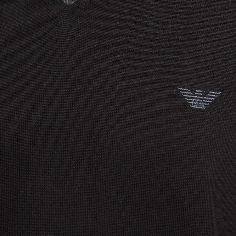 مملوكة مسبقًا Emporio Armani Black Cotton Knit V-Neck Sweater M