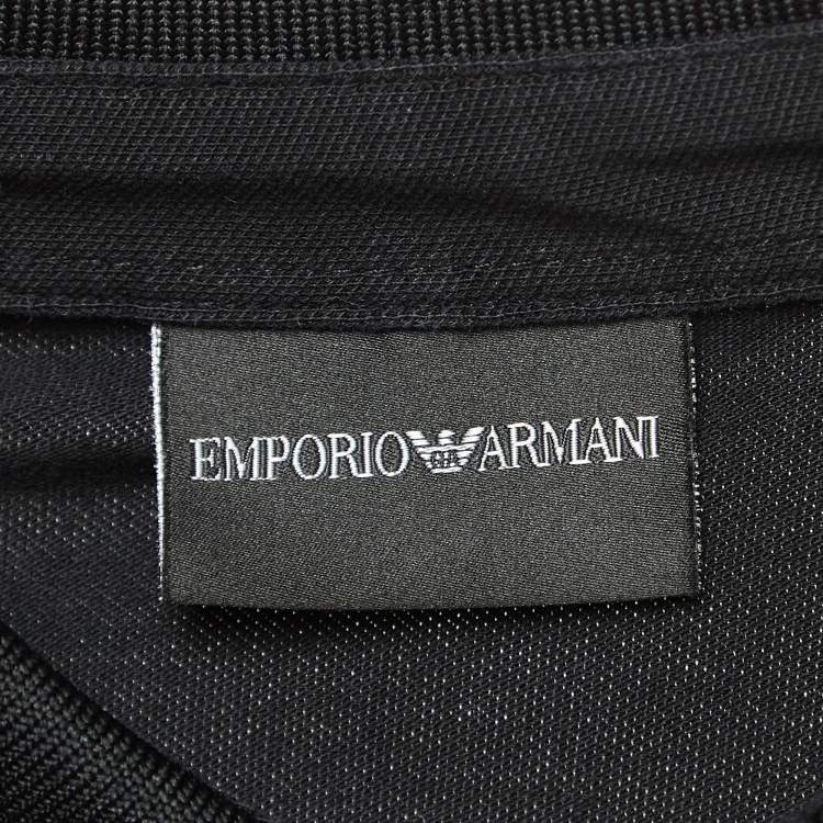 Pre Owned Emporio Armani Black Cotton Logo Patch Polo T-Shirt M