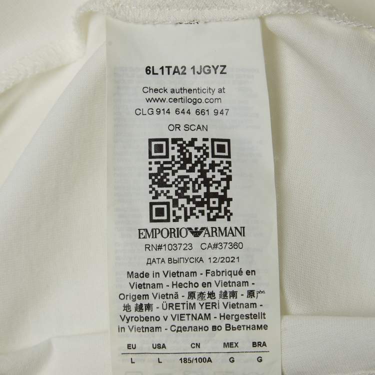 Pre Owned Emporio Armani White r-EAcreate Logo Intarsia Cotton Crew Neck T-Shirt L