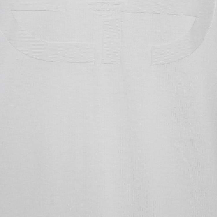 Pre Owned Emporio Armani White r-EAcreate Logo Intarsia Cotton Crew Neck T-Shirt L