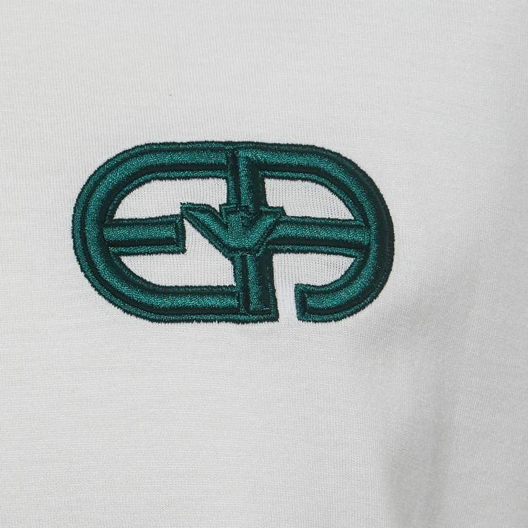 Pre Owned Emporio Armani White r-EAcreate Embroidery Tencel Crew Neck T-Shirt L