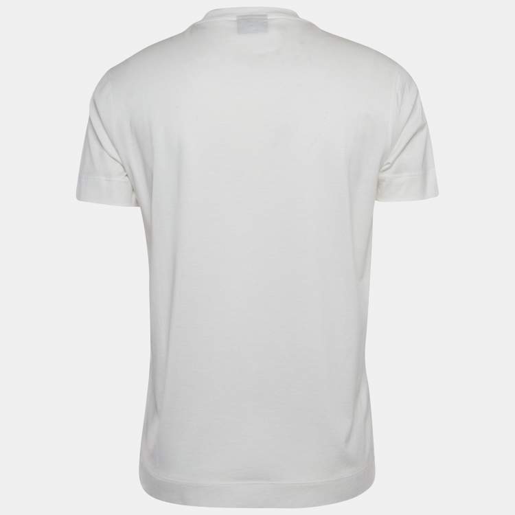 Pre Owned Emporio Armani White r-EAcreate Embroidery Tencel Crew Neck T-Shirt L