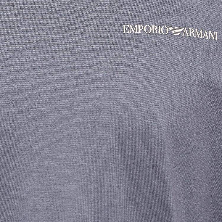Pre Owned Emporio Armani Logo Print Tencel Crew Neck T-Shirt L