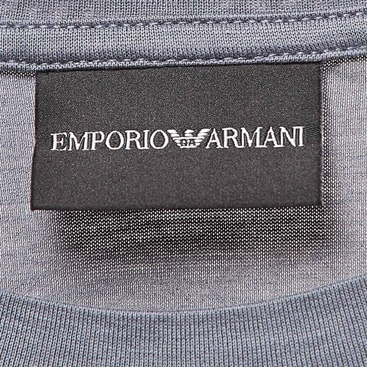 Pre Owned Emporio Armani Logo Print Tencel Crew Neck T-Shirt L