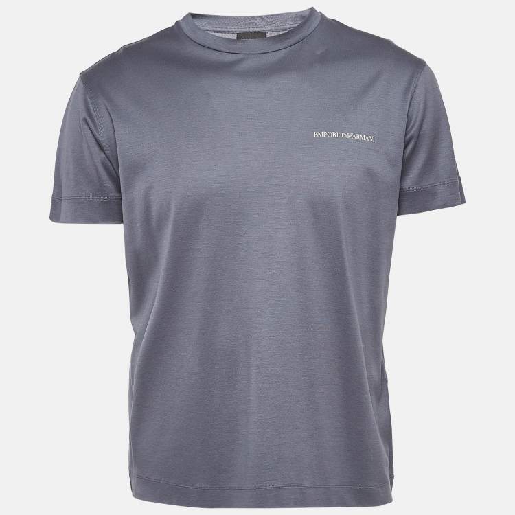 Pre Owned Emporio Armani Logo Print Tencel Crew Neck T-Shirt L