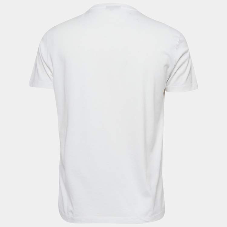 Pre Owned Emporio Armani White Logo Print Cotton Crew Neck T-Shirt L