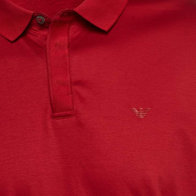 Pre Owned Emporio Armani Red Cotton Knit Polo T-Shirt XXL