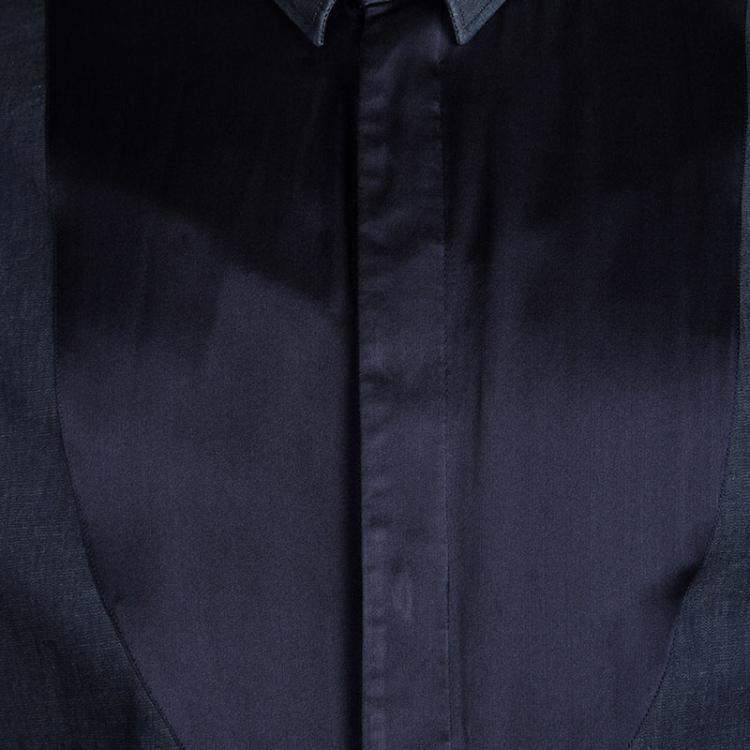 Pre Owned Emporio Armani Blue Contrast Front Yoke Button Front Long Sleeve Shirt XXL