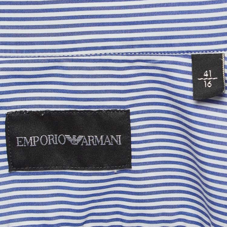 مملوكة مسبقًا Emporio Armani Blue Striped Cotton Blend Button Front Shirt L