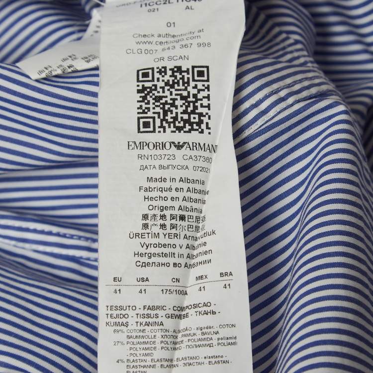 مملوكة مسبقًا Emporio Armani Blue Striped Cotton Blend Button Front Shirt L