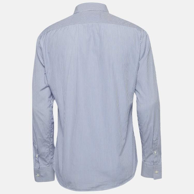 مملوكة مسبقًا Emporio Armani Blue Striped Cotton Blend Button Front Shirt L