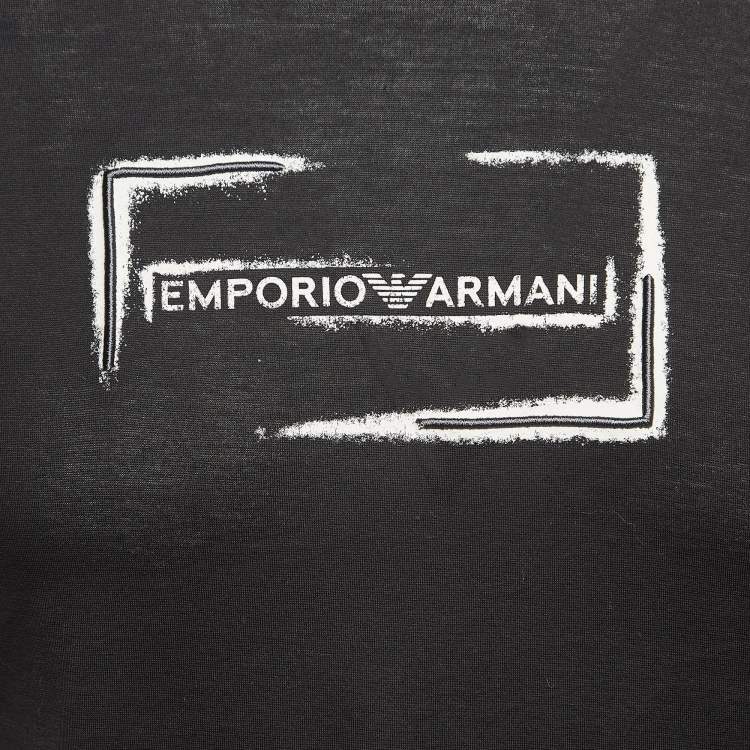 مملوكة مسبقًا Emporio Armani Black Logo Printed Cotton Knit Crew Neck T-Shirt XS