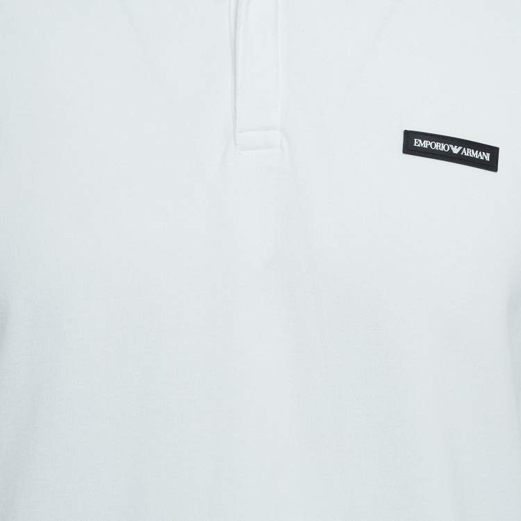 Pre Owned Emporio Armani White Logo Applique Knit Polo T-Shirt L