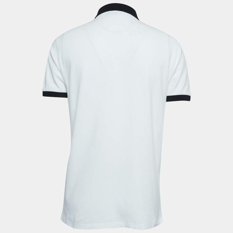 Pre Owned Emporio Armani White Logo Applique Knit Polo T-Shirt L