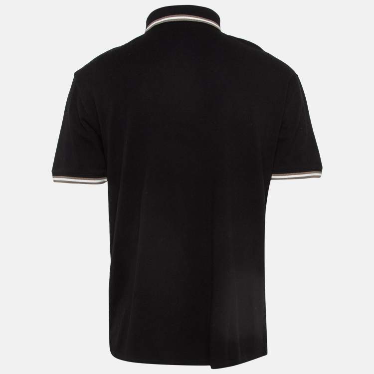 Pre Owned Emporio Armani Black Logo Print Cotton Pique Polo T-Shirt XXL