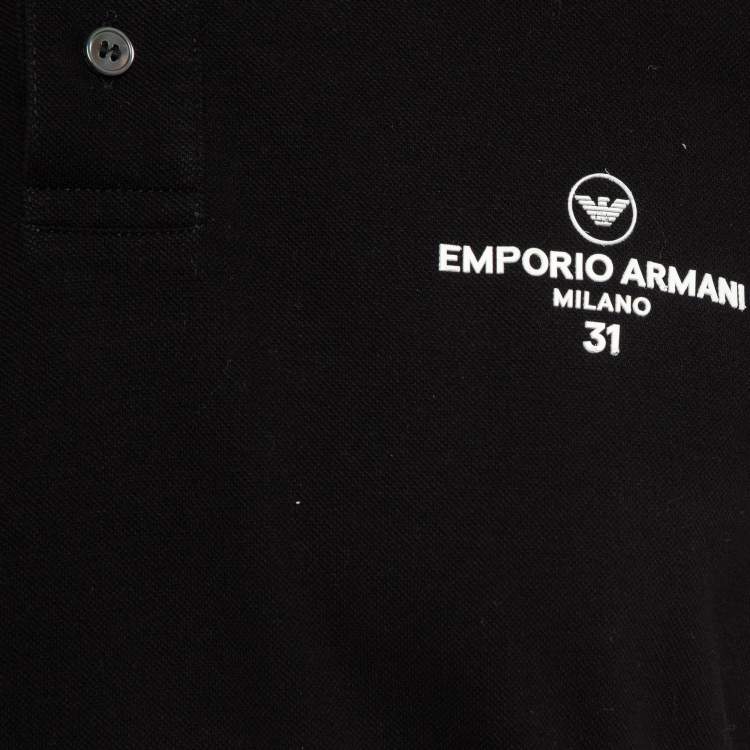 Pre Owned Emporio Armani Black Logo Print Cotton Pique Polo T-Shirt XXL