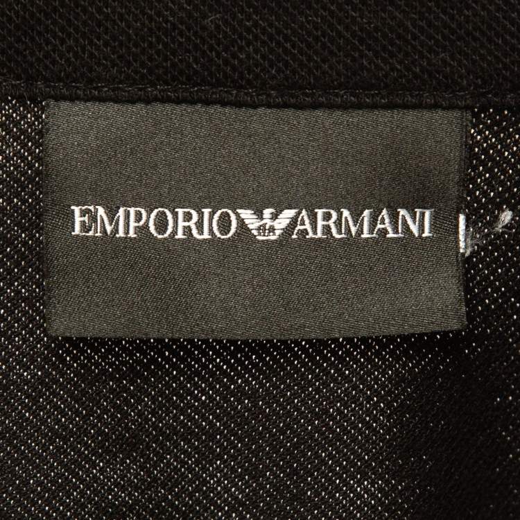 Pre Owned Emporio Armani Black Logo Print Cotton Pique Polo T-Shirt XXL