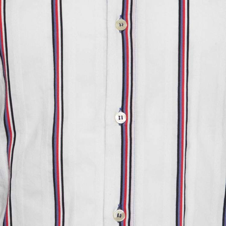 Pre Owned Emporio Armani White Striped Cotton Misura Long Sleeve Shirt S