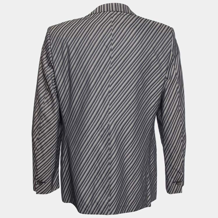 Emporio Armani Grey Diagonal Striped Cotton Jacket XL Emporio Armani TLC