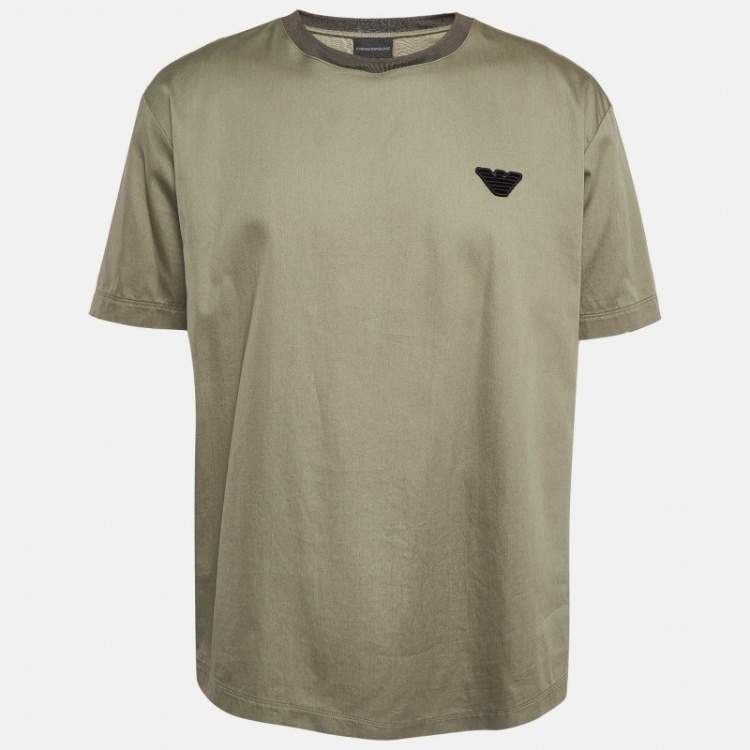 مملوكة مسبقًا Emporio Armani Green Eagle Patch Cotton Seersucker T-shirt L