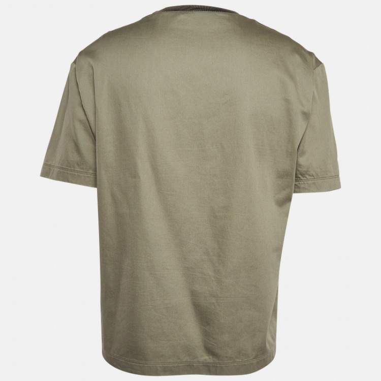 مملوكة مسبقًا Emporio Armani Green Eagle Patch Cotton Seersucker T-shirt L