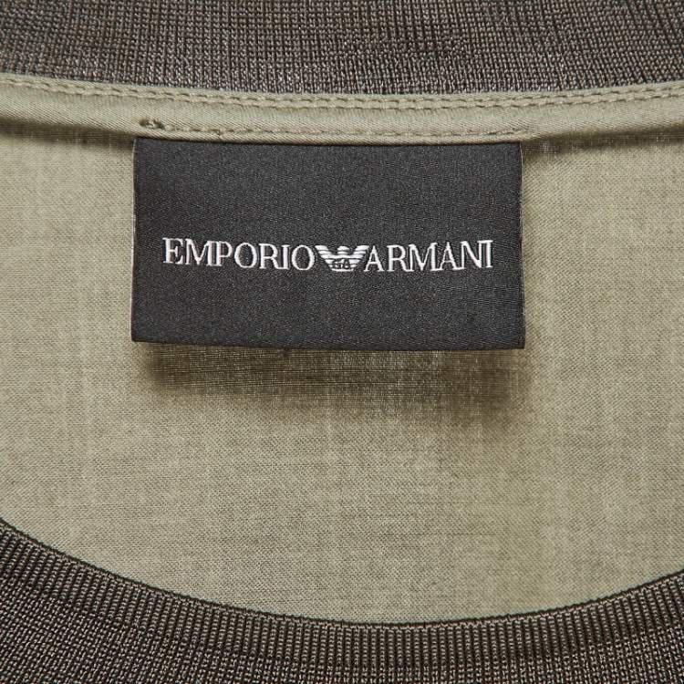 مملوكة مسبقًا Emporio Armani Green Eagle Patch Cotton Seersucker T-shirt L