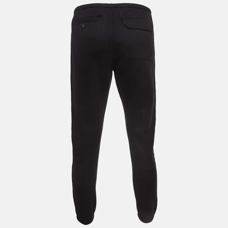 Pre Owned Emporio Armani Black Velvet Trim Knit Joggers M