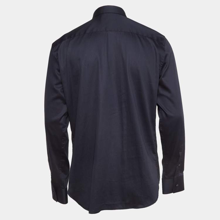 Pre Owned Emporio Armani Blue Metallic Print Cotton Shirt M
