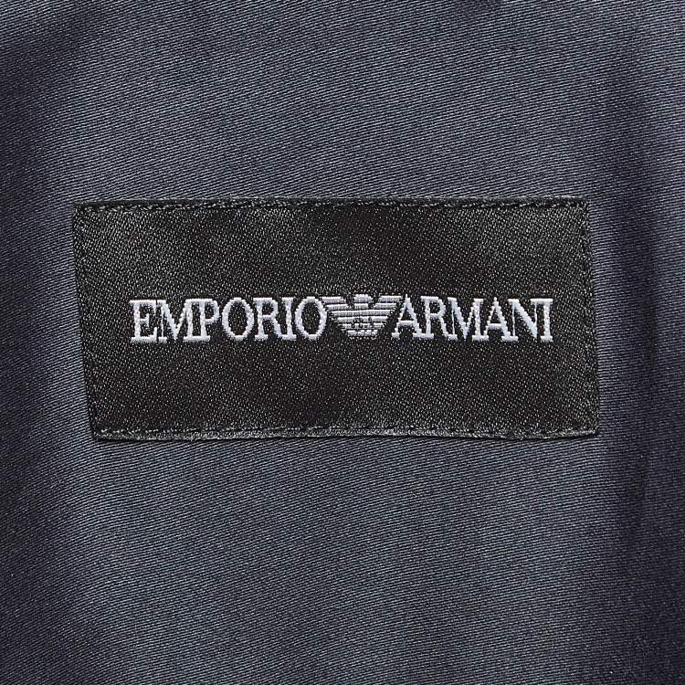 Pre Owned Emporio Armani Blue Metallic Print Cotton Shirt M