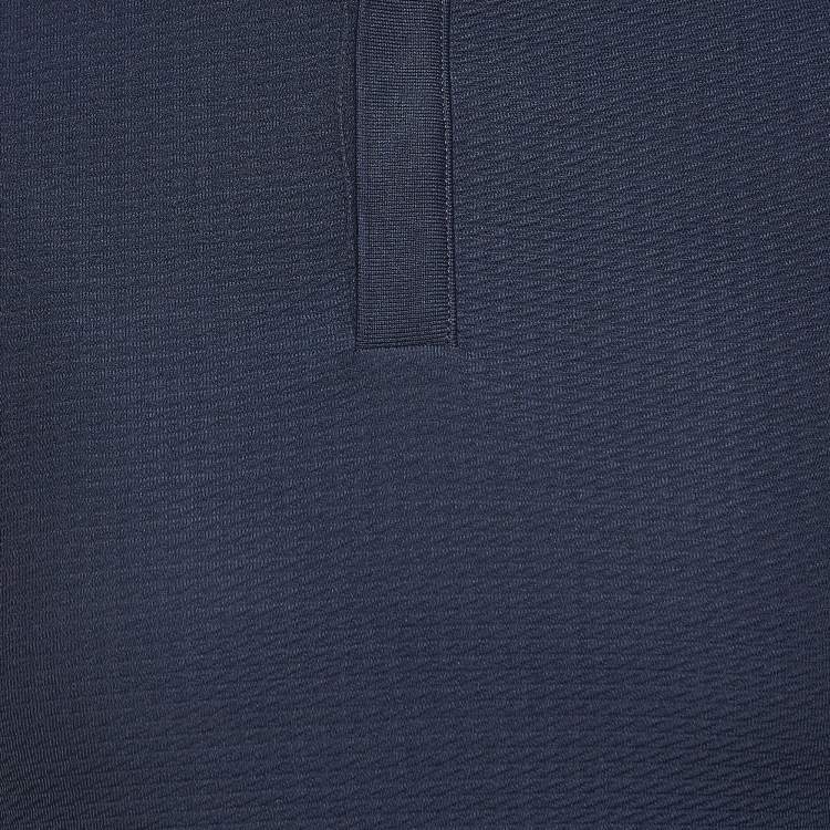 Pre Owned Emporio Armani Navy Blue Patterned Knit Polo Tshirt S