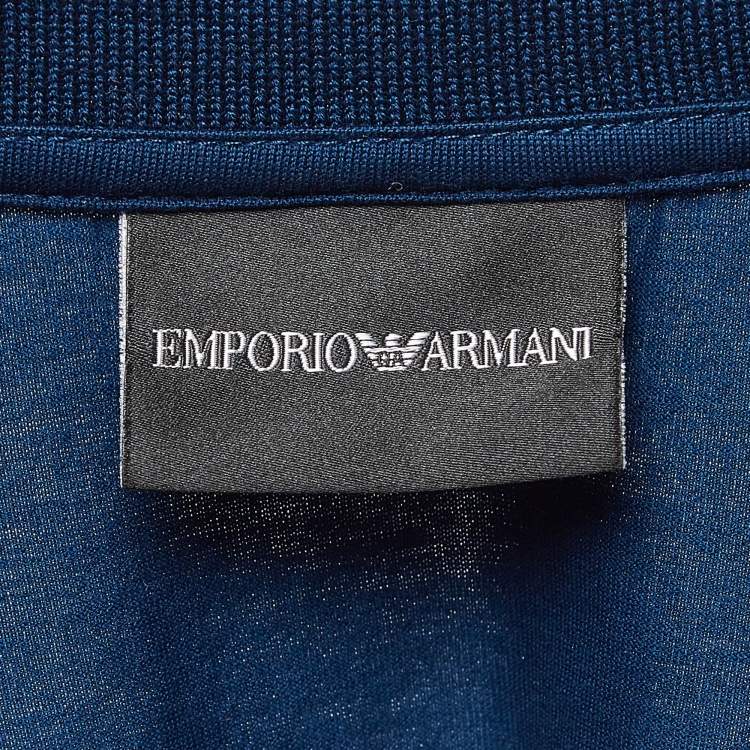Pre Owned Emporio Armani Blue Cotton Knit Polo Tshirt S