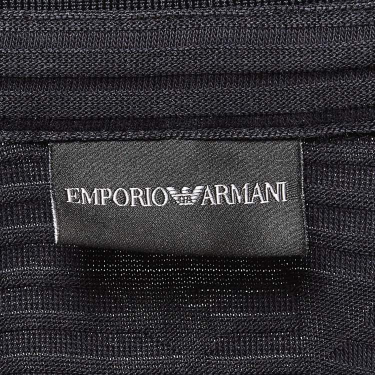 Pre Owned  Emporio Armani Navy Blue Patterned Jersey Polo T-Shirt S