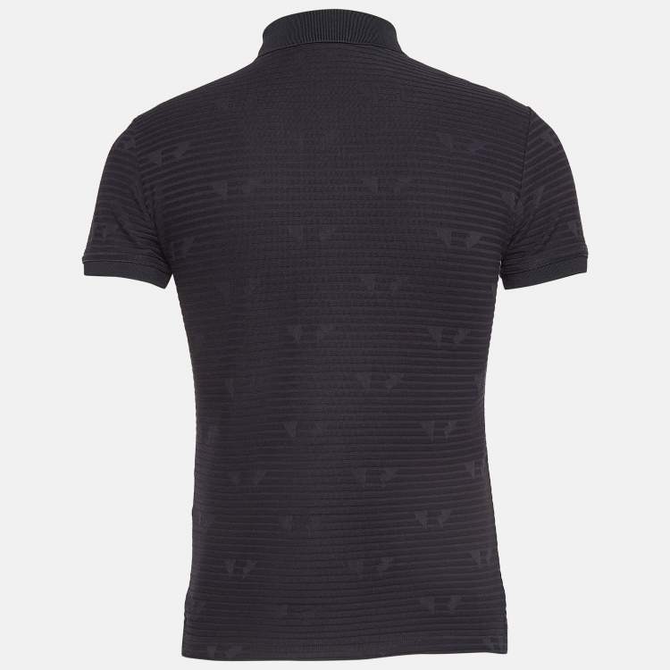 Pre Owned  Emporio Armani Navy Blue Patterned Jersey Polo T-Shirt S