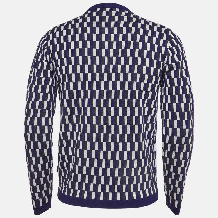 مملوكة مسبقًا Emporio Armani Blue Printed Wool Knit Crew Neck Sweater S