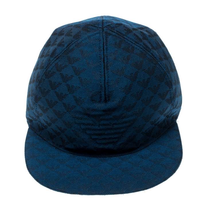 Pre Owned Emporio Armani Electric Blue Monogram Logo Embroidered Baseball Cap L