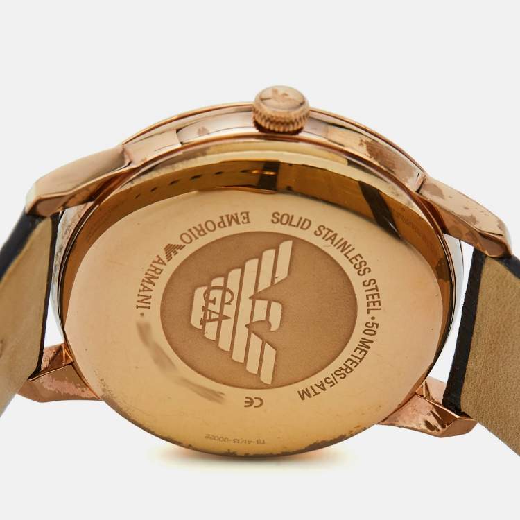 Pre Owned Emporio Armani Brown Gold PVD Coated Stainless Steel Embossed Leather Classic AR1613 Men's Wristwatch 41 mm
