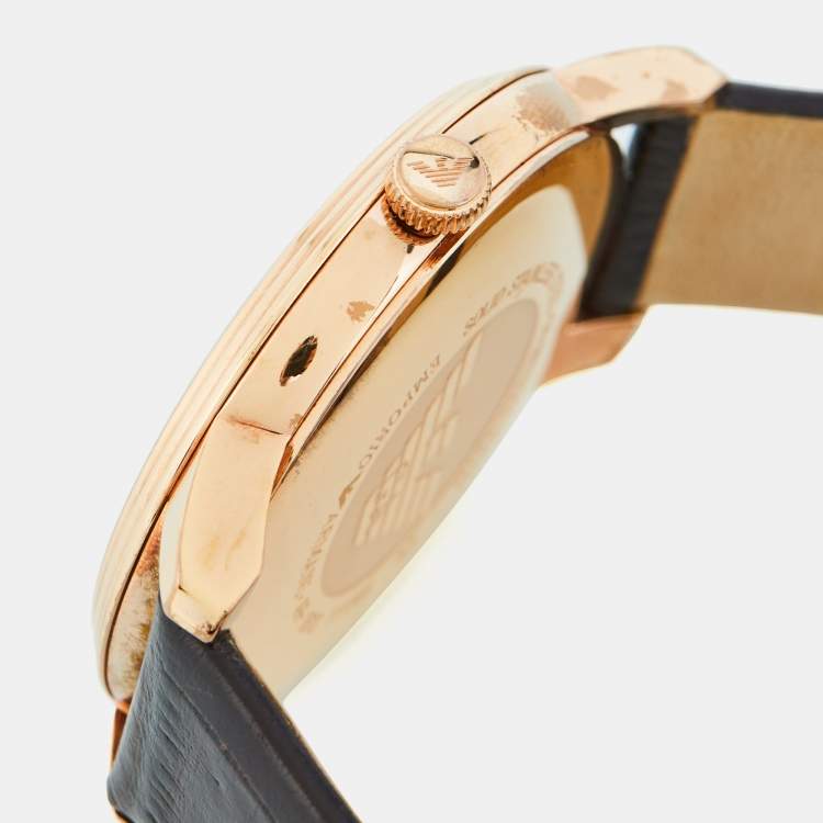 Pre Owned Emporio Armani Brown Gold PVD Coated Stainless Steel Embossed Leather Classic AR1613 Men's Wristwatch 41 mm
