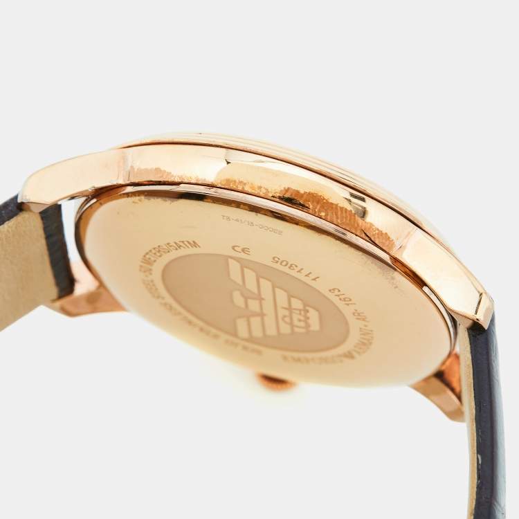 Pre Owned Emporio Armani Brown Gold PVD Coated Stainless Steel Embossed Leather Classic AR1613 Men's Wristwatch 41 mm