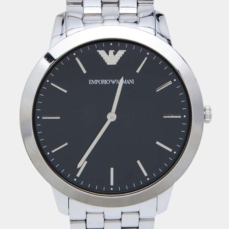 Pre Owned Emporio Armani Black Stainless Steel Retro AR1744 Men's Wristwatch 41 mm
