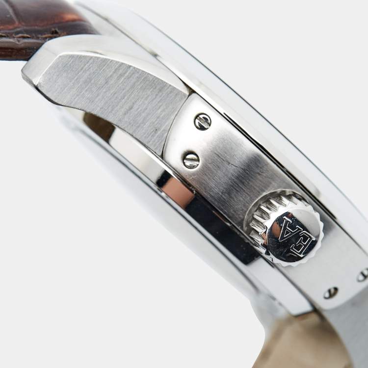 Pre Owned Emporio Armani Beige Stainless Steel Embossed Leather Meccanico AR4604 Men's Wristwatch 43.50 mm