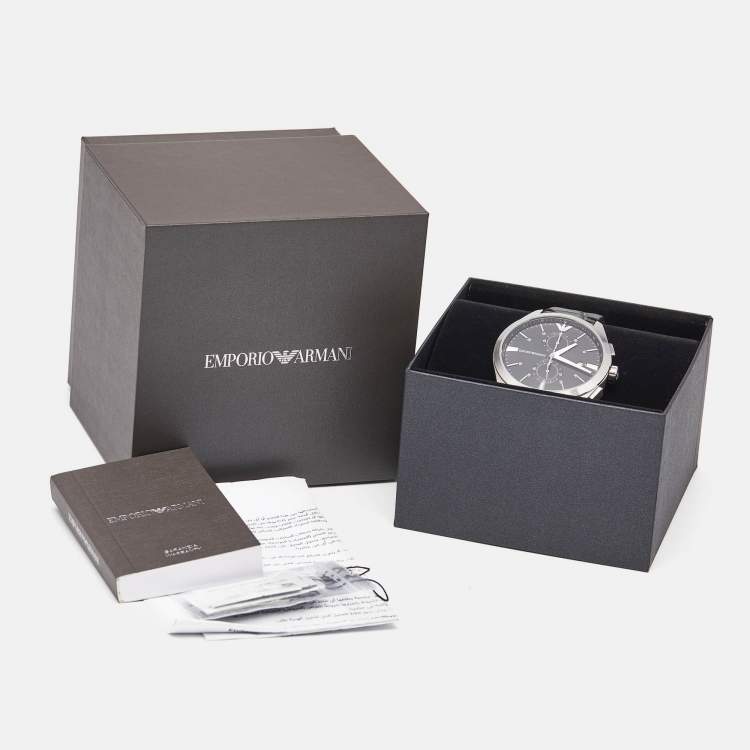 Pre Owned Emporio Armani Black Stainless Steel Embossed Leather Claudio AR11542 Men's Wristwatch 43 mm